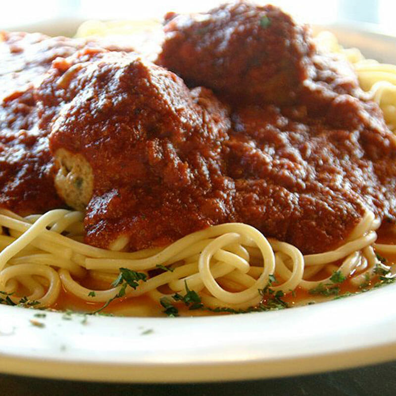 Spaghetti Served with Gino’s delicious homemade marinara with tasty meatballs or delicious sausage.